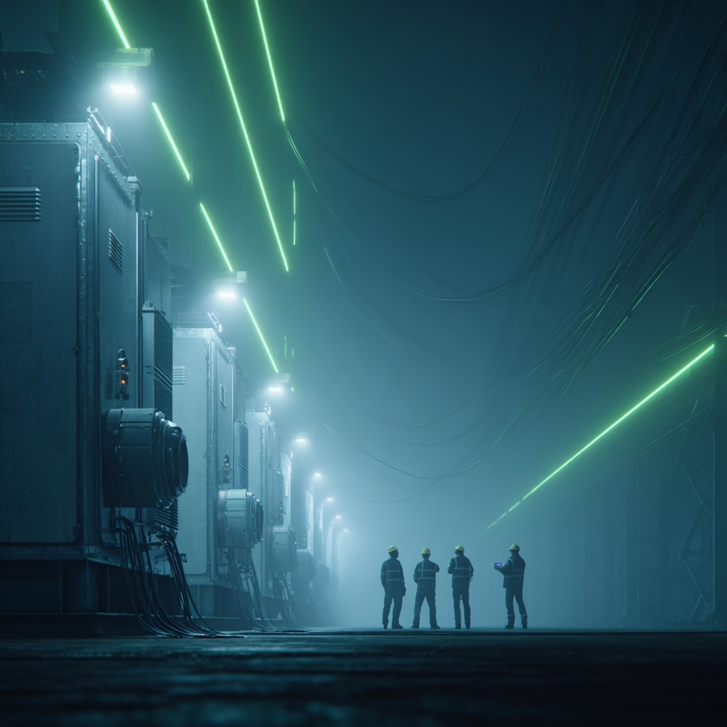 Workers inspecting power infrastructure